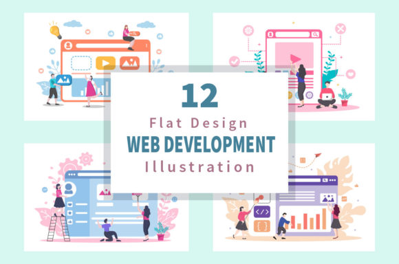 12 Web Development Flat Illustration: Modern Design Assets