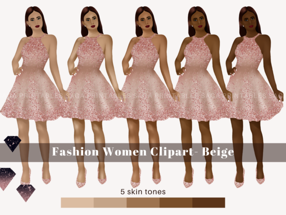 Beige Fashion Girl Clipart: Elevate Your Visual Branding