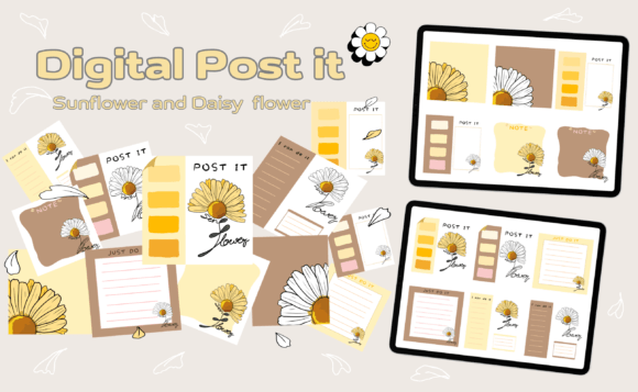 Brighten Your Projects with Digital Post-it Sunflower Daisy Flowers