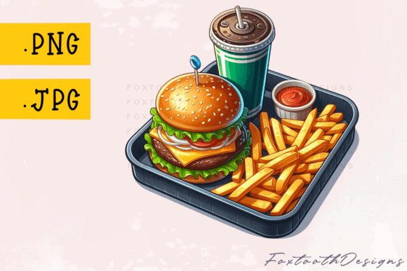 Burger Combo with Fries and Soft Drink: A Designer's Playful Asset