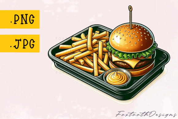 Cheeseburger and French Fries on Tray: A Feast for Your Designs