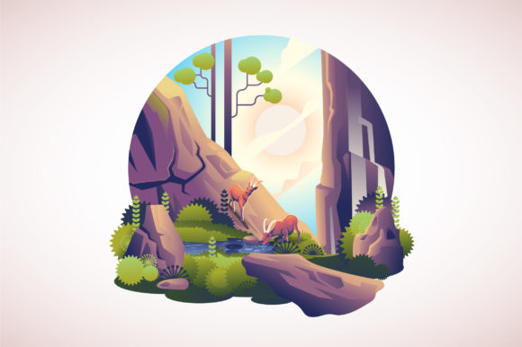 Deer with Beautiful Nature Illustration: A Timeless Design Asset