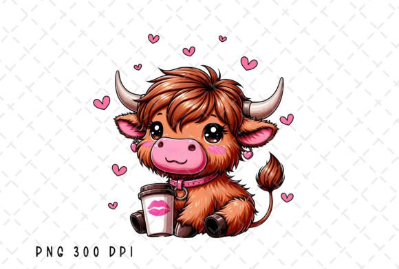 Heifer Highland Cow Coffee Valentine PNG: A Charming Design Asset