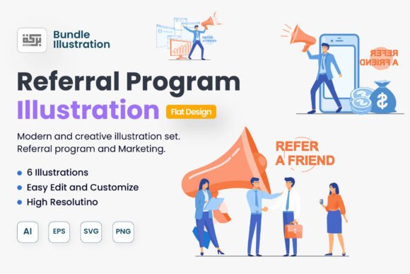 Referral Program Set Bundle Illustration: Visual Growth