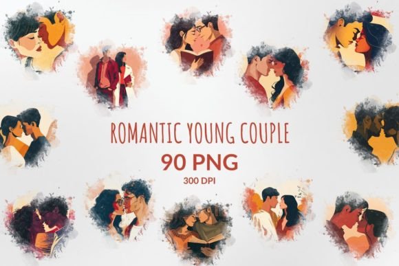 Romantic Young Couple Sublimation: A Watercolor Love Story for Your Designs