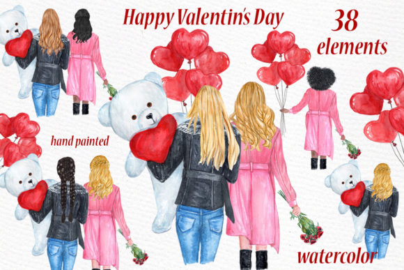 Valentine's Day Girls Clipart: A Watercolor Collection for Heartfelt Designs